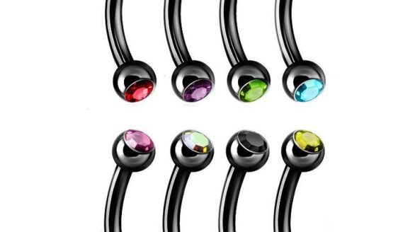 2_5_10PC Stainless Steel Crystal Eyebrow Piercing Lot Tongue Piercing Snake Eyes Bulk Eyebrow Ring Mixed Snake Bite Piercing Lot – Black _ 5Piece Curved Barbell Eyebrow Jewelry